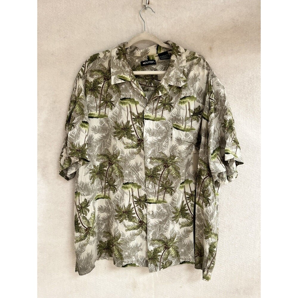 Vintage Puritan 3XL 54 / 56 Floral Geometric Design Hawaiian Shirt